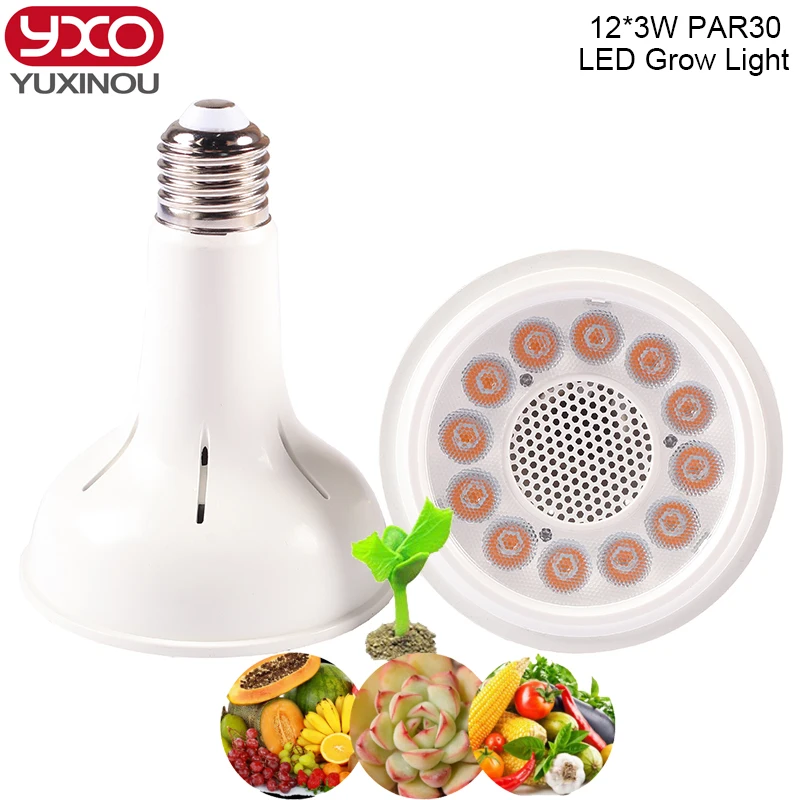 

1pcs High Quality PAR30 Full Spectrum 36W 12X3W LED Grow Light Plant Grow Lamp Bulb 3030 Flower Growing Hydroponics System