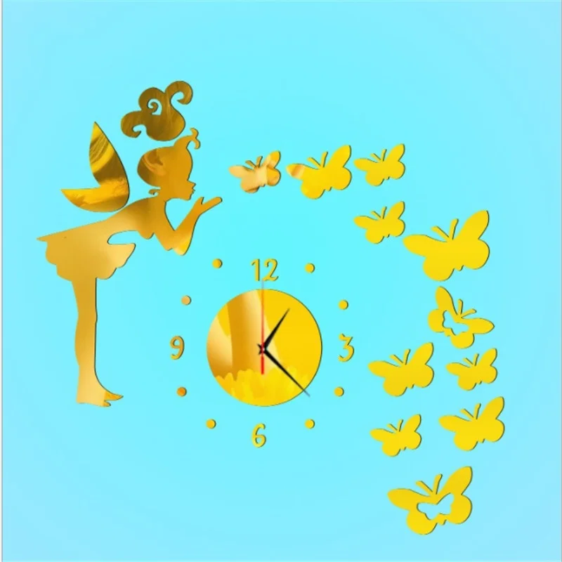 

Butterfly wall stickers 3D mirror clock DIY creative fairy tale