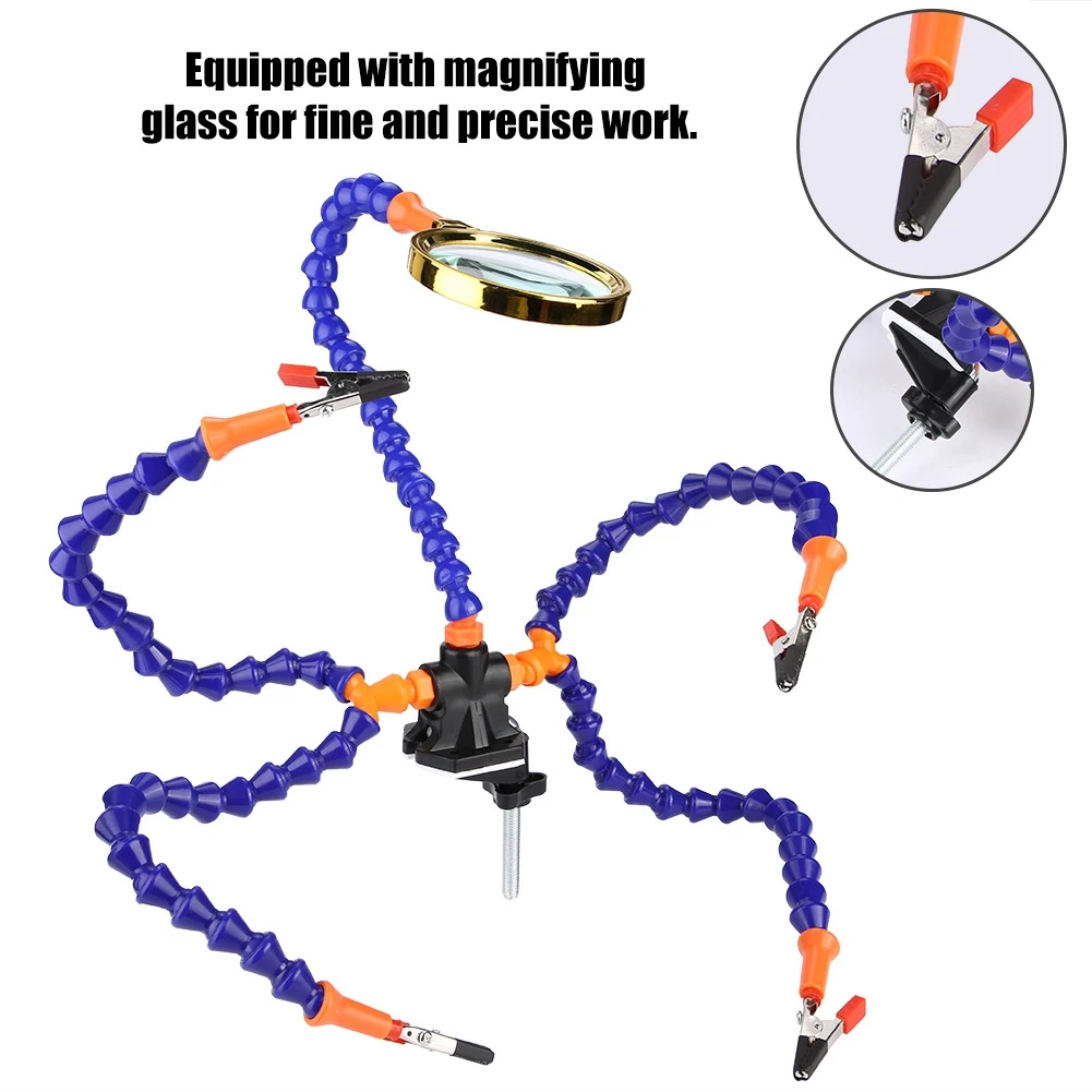 Руки помощи третьей стороны паяльник 6 гибкие руки Five Arm паяльная станция с увеличительным Стекло вентилятор для RC Dr