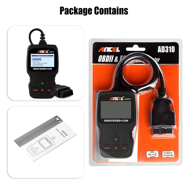 Ансель AD310 OBD2 Авто Код ошибки вина стереть Reader сброс сканер ЖК дисплей Дисплей