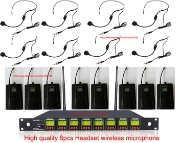 

High quality Professional 8 Channel UHF PLL Stage Wireless Microphone System 8pcs Headset wireless Microphones Bodypack New 2015