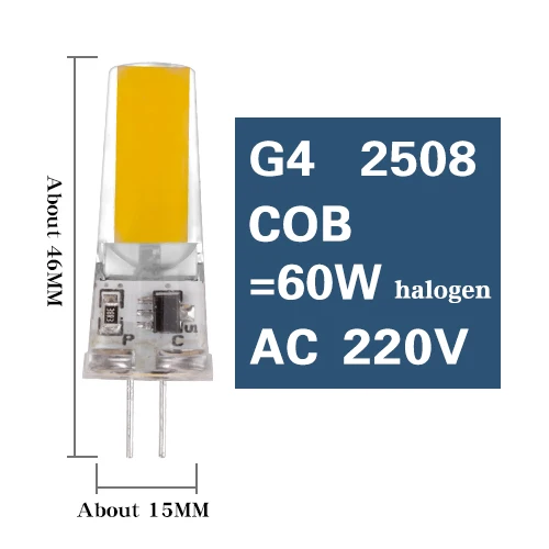 Led G4 COB SMD заменить галогенные осветительные лампы G9 E14 лампа Bombillas затемнения AC DC 12 В 220 В 3 Вт 6 Вт 9 Вт прожектор люстра - Испускаемый цвет: G4 2508 COB 6W 220V