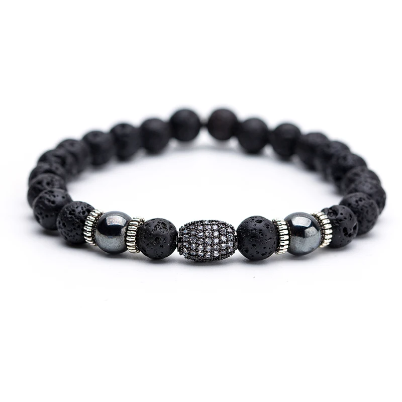 

Fashion Black Natural stone beads bracelets&bangles for men women Volcanic stones Zircon balls bracelet Charm jewellery 2019