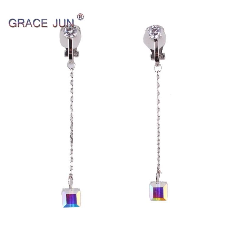 

High-grade Import Crystal AAA Cubic Zircon Clip on Earrings Without Piercing for Women Party Wedding Gorgeous Cushion Earrings