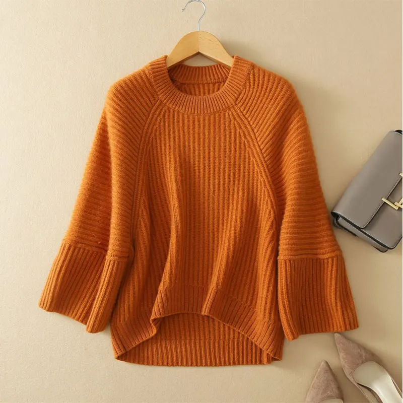 

2018 New Womens Winter Tops Cashmere Sweaters Pull 100% Pure Cashmere Womens Knitwear O-neck Batwing Sleeves Thick Sweaters