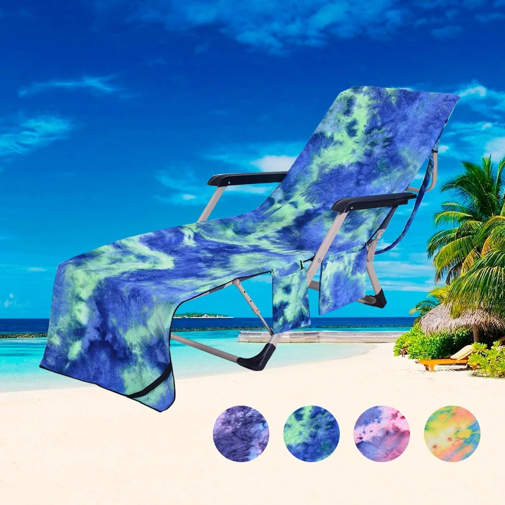 

Quick Drying Beach Chair Cover Microfiber Chaise Lounge Towel Cover with Side Storage Pockets for Pool Sun Lounger Hotel Garden