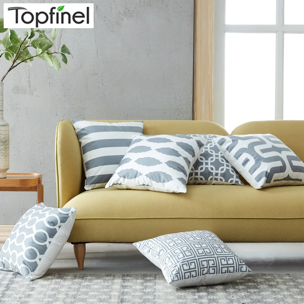 228 50 De Réductiontopfinel Housse De Coussin Géométrique Pas Cher Gris Housses Doreiller Pour Bouffée Canapé Siège Chaise Velours Décoratif