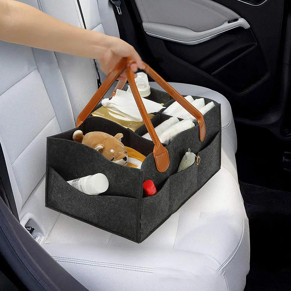 

Portable Felt Baby Diaper Storage Bag Car Organizer Newborn Shower Basket With Detachable Divider Newborn Shower Gift Basket
