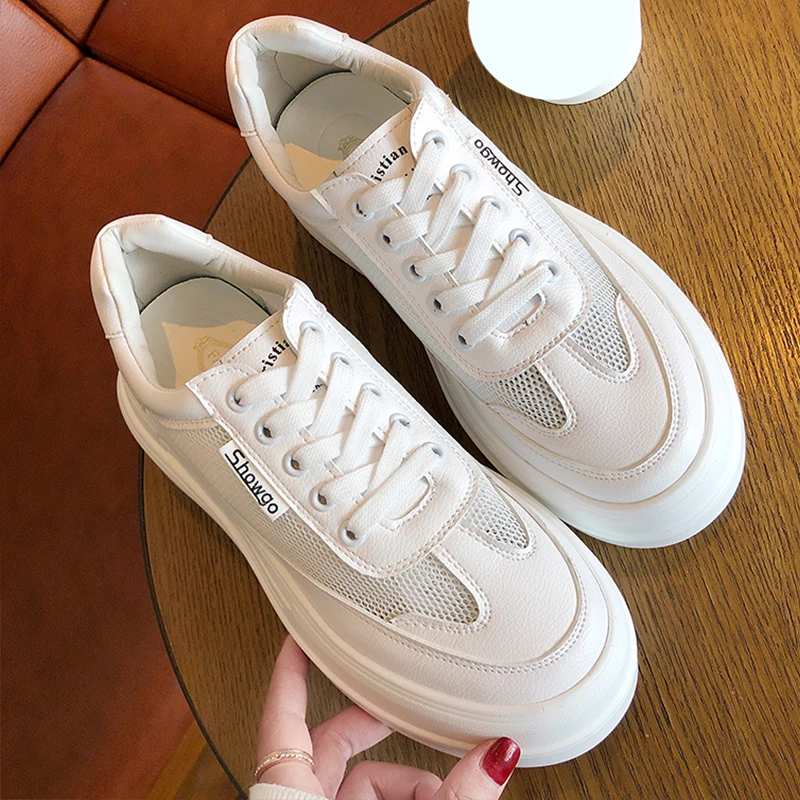 

2019 New Platform White Sneakers Women Shoes Breathable Mesh Sneakers Comfort Flat Casual Shoes Woman Tenis chaussures femme
