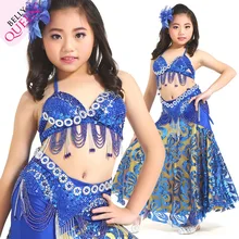 Индийская одежда для детей Восточные Танцевальные Костюмы полливуд юбка бюстгальтер пояс юбка набор детский набор костюма для танца живота 3 шт