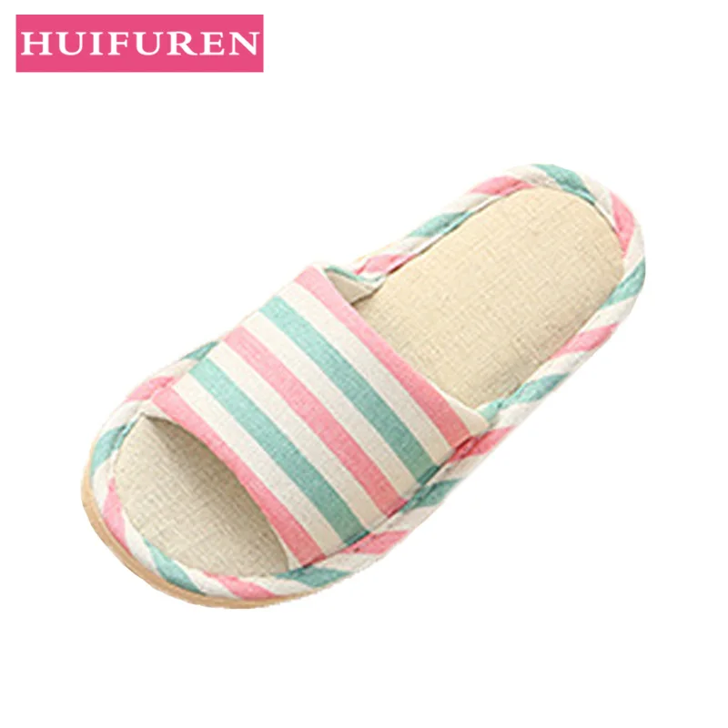 

2018 spring and summer striped linen drag summer indoor shoes wedding festive cloth health shoes home linen slippers