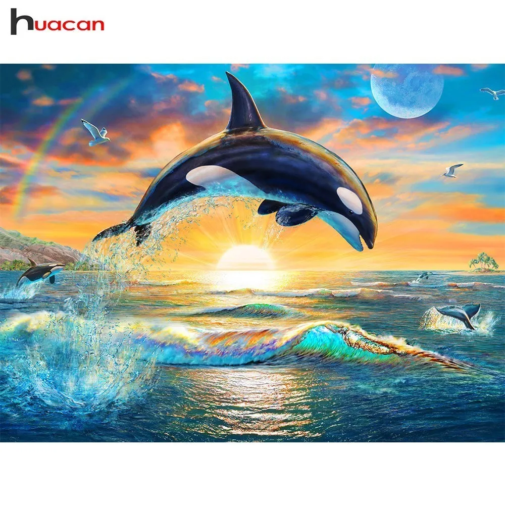 Huacan Diamond Embroidery Sale Dolphin Pictures Of Rhinestones Diamond