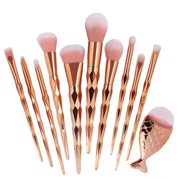 

11Pcs Mermaid Fish Tail Shaped Diamond Makeup Brush Set Foundation Powder Eyeshadow Eyeliner Contour Concealer Cosmetics Brushes