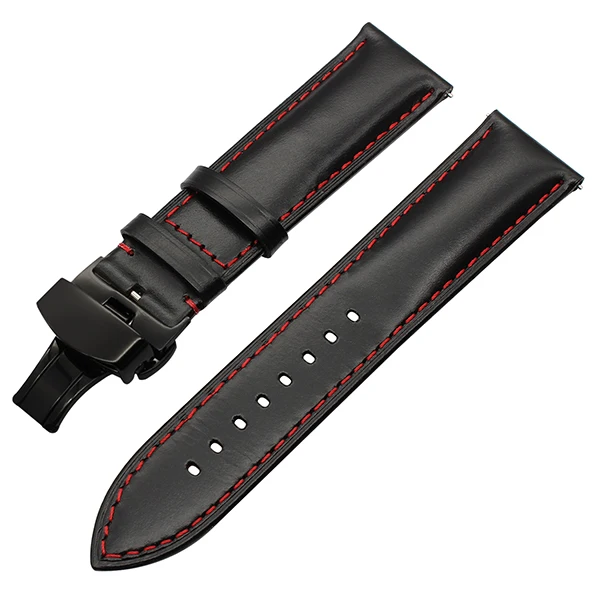 Italy Genuine Leather Watchband 20mm 22mm for Huami Amazfit GTR 47mm 42mm Butterfly Clasp Watch Band Quick Release Strap Belt - Цвет ремешка: Black B