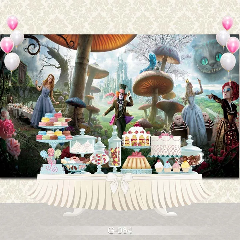 

Alice in wonderland Photography Backdrop castle carpet mushrooms Birthday Party Children Custom background photography studio