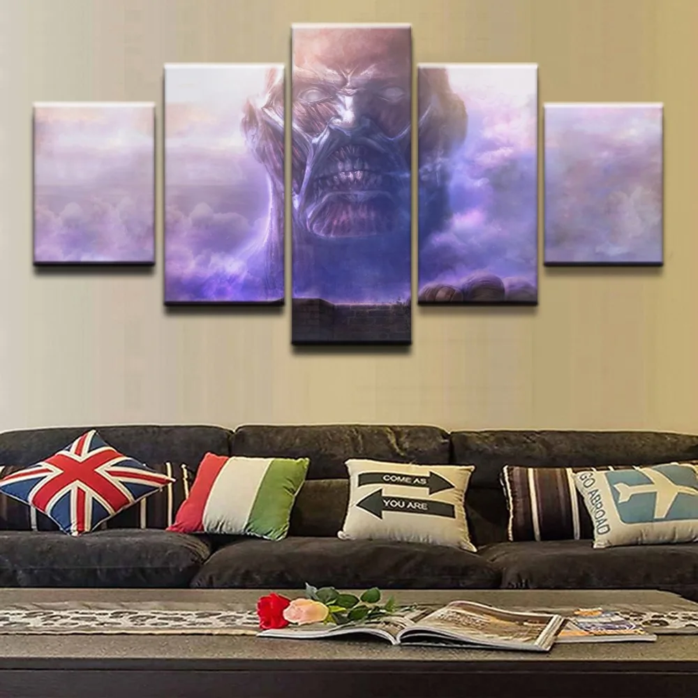 

Canvas Pictures Home Decor HD Prints 5 Pieces Attack on Titan Colossal Titan Paintings Animation Posters Wall Art Framework