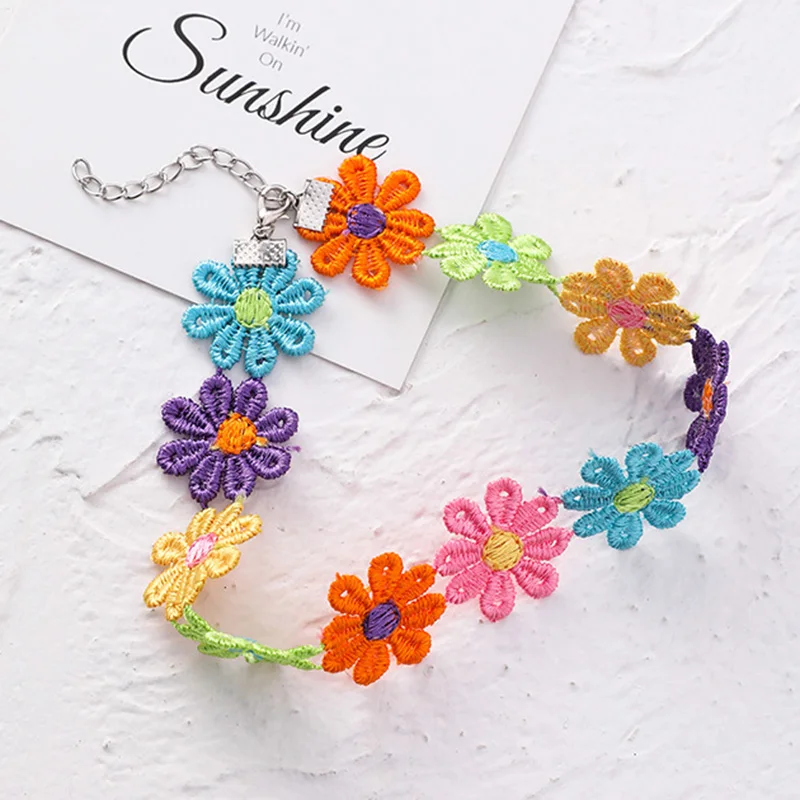 

Cloth Fabric Girl's Fashion Colorful Flower Chokers Necklaces Japanese Korean Cute Flower Short Chocker Necklace Boho Jewelry