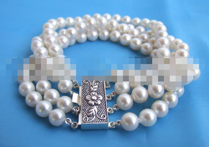 

Hot sell Noble- FREE SHIPPING>>>@@ > 00871 4row 8" white round freshwater pearl bracelet