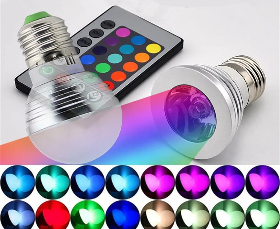 E27 RGB светодио дный лампа 220 В E14 GU10 3 Вт 5 Вт 10 Вт 12 Вт светодио дный s лампы RGB лампочки пятно 24Key ИК-пульт дистанционного управления домой