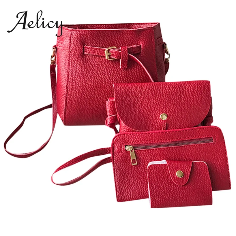 

Aelicy 4 Pcs Women Handbags Quality Litchi Leather Solid Luxury Female Tote Bag +messenger Shoulder bag+Clutch bag+card Package