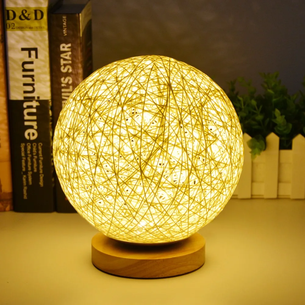 

Rattan Ball Night light Lamp 220V EU Power Plug Dimmable LED Children Gift Indoor Lights Incandecent Bulb Wicker Table Desk Lamp