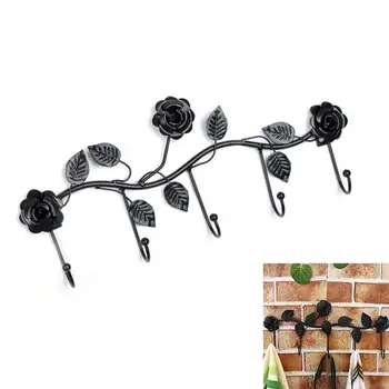 

New Iron Hook Rack with 5 Hooks Bathroom Over the Door Hanger for Towel Coat Clothes Hat Bag Rose Shaped Hanging Iron Rail