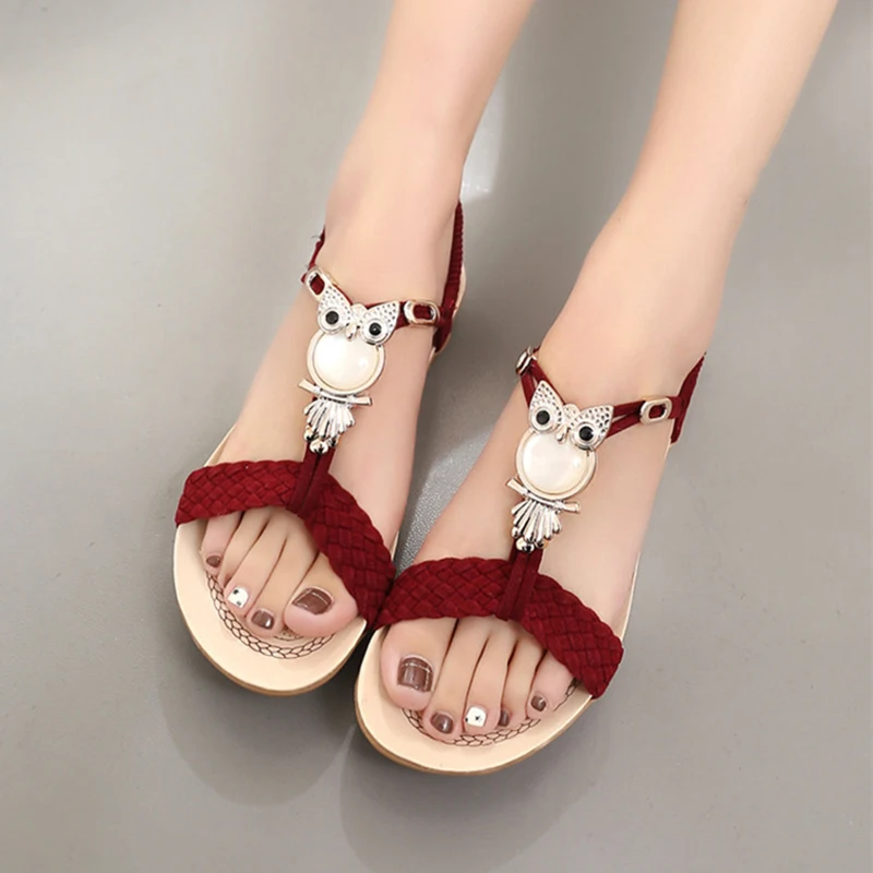 المرأة الأحذية الصنادل المرأة الصيف 2019 أزياء النساء الصنادل مرونة t-حزام البوهيمي مطرز البومة النعال شقة أحذية الشاطئ امرأة المرأة الأحذية الصنادل المرأة الصيف 2019 أزياء النساء الصنادل مرونة t-حزام البوهيمي مطرز البومة النعال شقة أحذية الشاطئ امرأة