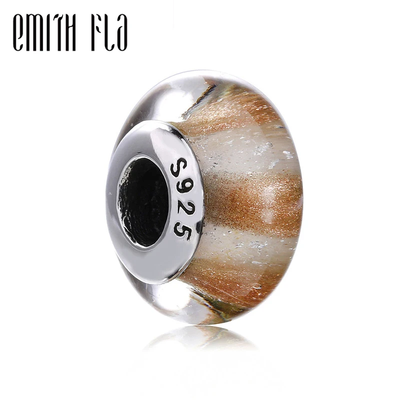 

Emith Fla 100% Real 925 Sterling Silver Twinkle Stripe Murano Glass Bead Fit Original European Charm Bracelet Jewelry For Women