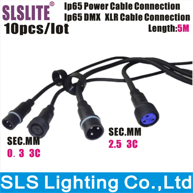 10pcs/lot 5meters length IP65 Waterproof 3 pin Power DMX Outdoor