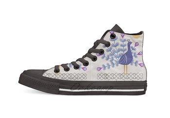 

Gemmy Peacock Design breathable Casual High Top lace-up Canvas shoes sneakers For Drop shipping