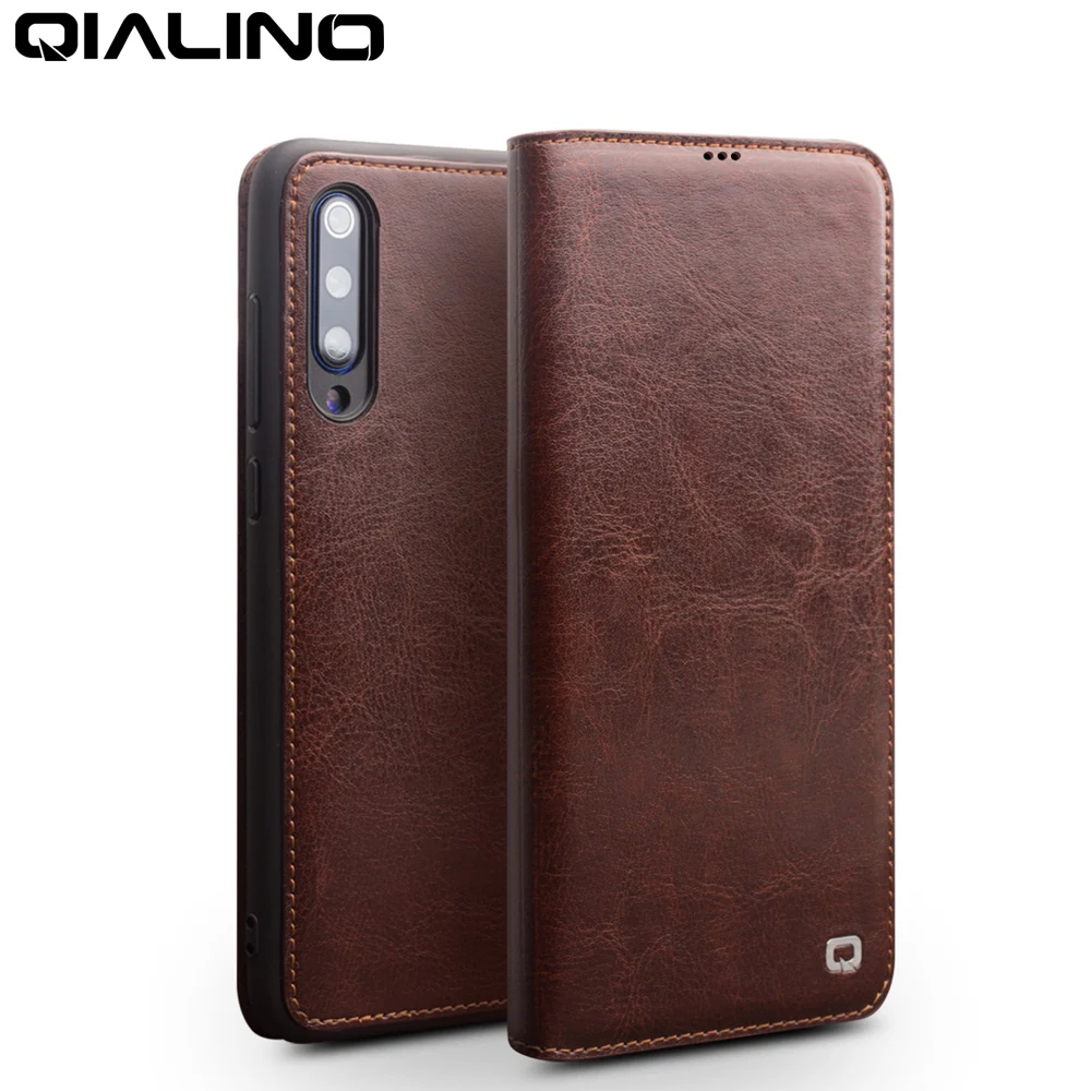 Чехол книжка QIALINO из натуральной кожи с отделениями для карт Xiaomi Mi 9 модный