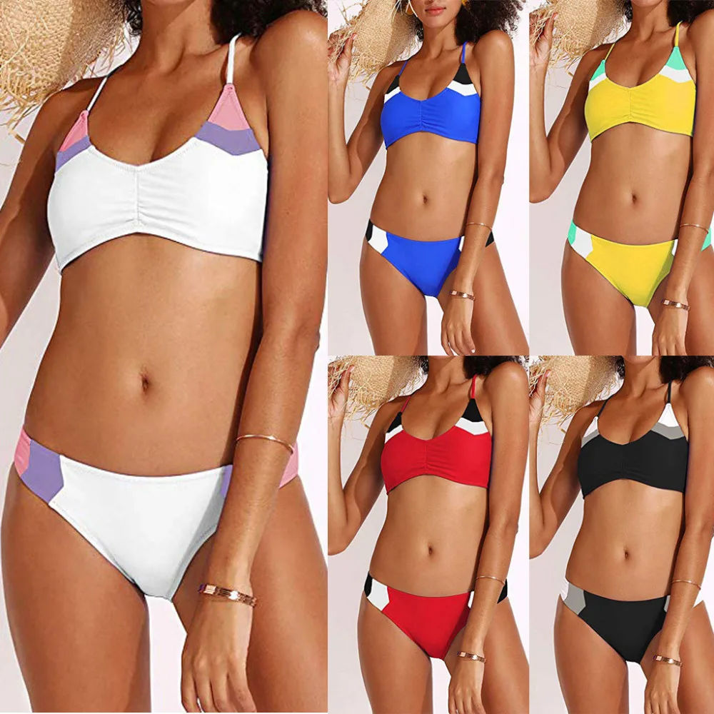 

Stylish Women Swimwear Patchwork Bandage Two Pieces Bikini Swimsuit Beachwear Set Swimwear Flawless Bather Swimwear Bodysuit