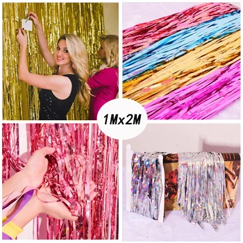 

1Mx2M Gold Shiny Foil Fringe Curtain Metallic Photo Booth Tinsel Backdrop Door Curtains Wedding Decorations Birthday Door Decor