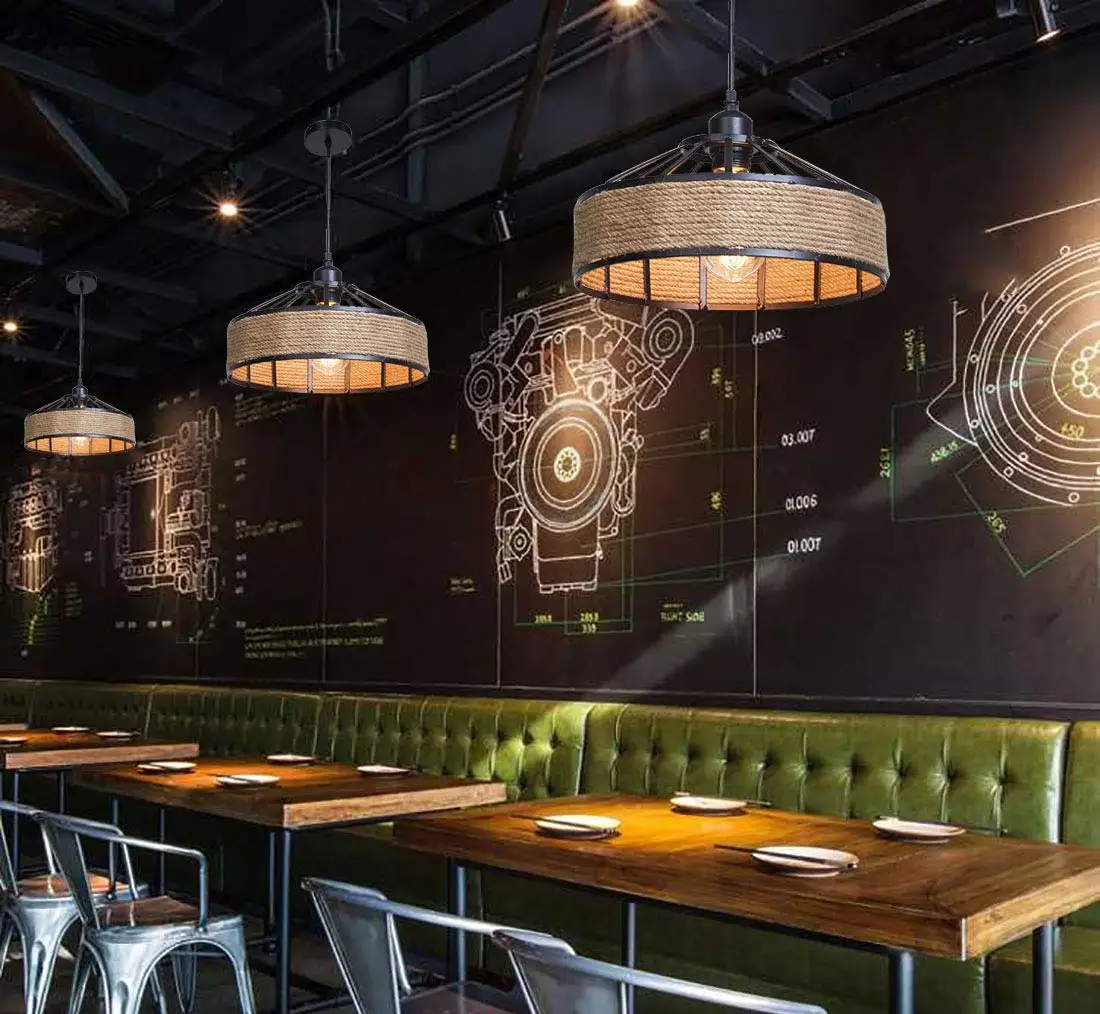 Industrial do Vintage Corda de Cânhamo Ilha da Cozinha Pingente Metal Enjaulado Iluminações Pendurado Luminária Lâmpada Antiga Luz 5 High Quality Luzes e Iluminação