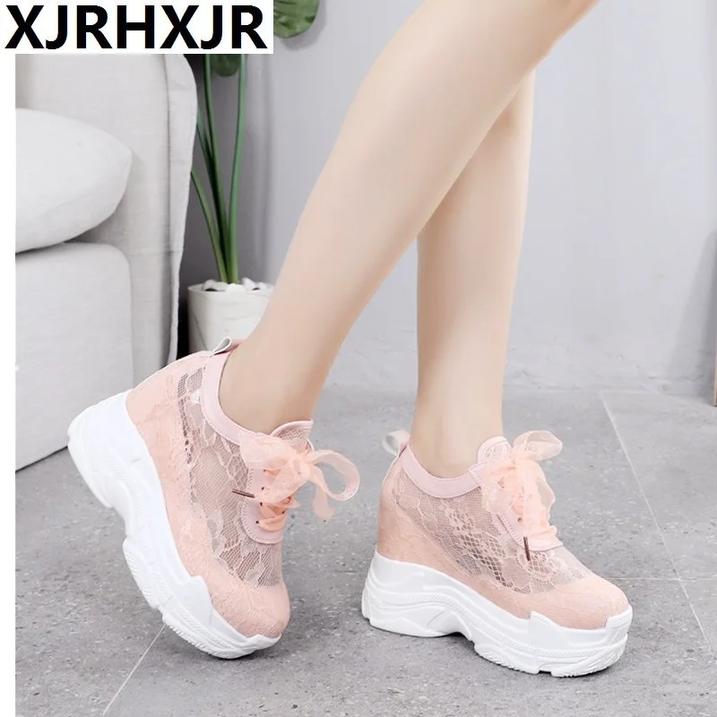 

XJRHXJR hot mesh breathable shoes woman platform heels casual shoes women 2019 wedges platform shoes for women chaussures femme