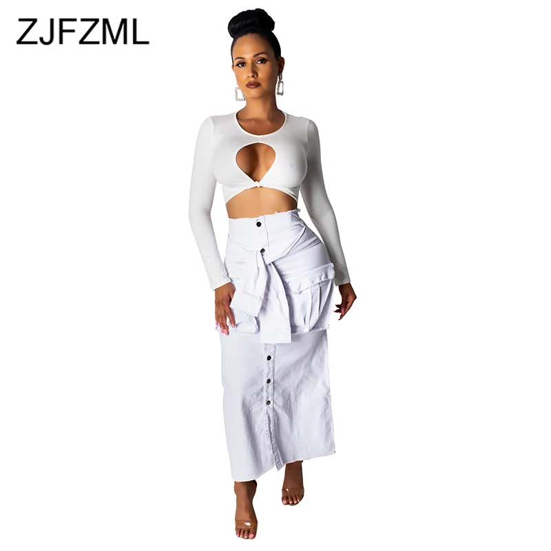 Высокая талия сексуальные длинные джинсовые юбки для женщин с накладным рукавом пуговицы джинсовые юбки уличная карманы платье-карандаш для вечеринки макси юбка