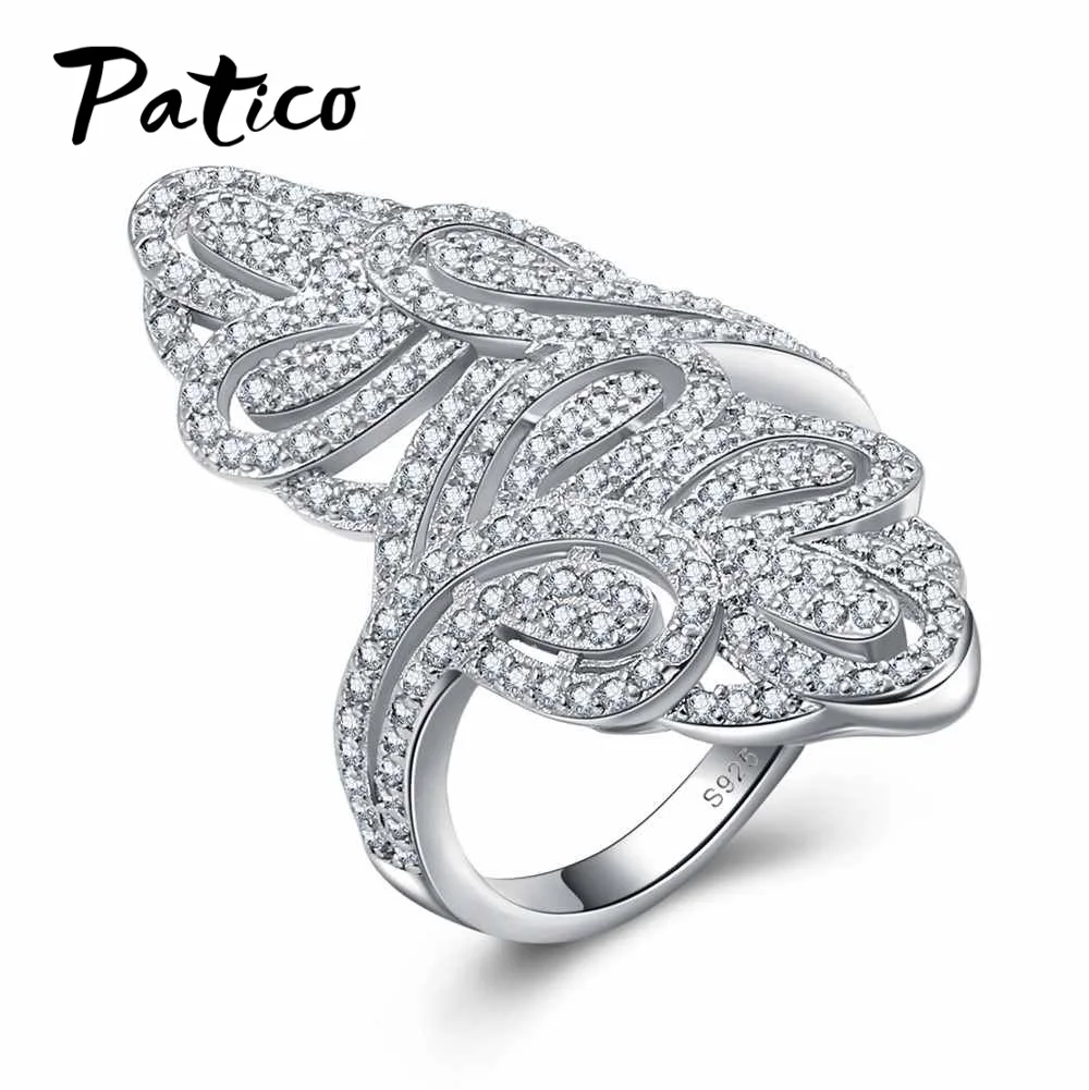 

Big Promotion Exquisite 925 Sterling Silver Wedding Rings For Female Micro Inlay Clear AAA Cubic Zircon Couple Rings Anel