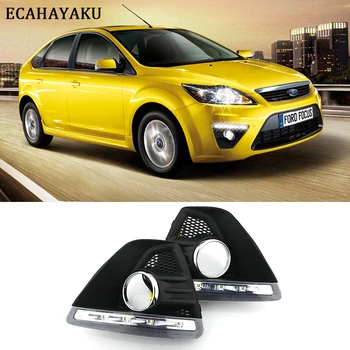 

ECAHAYAKU 2pcs Daytime running lights with fog hole for Ford Focus Hatchback 2009 2010 2011 2012 2013 led light 12v fog light