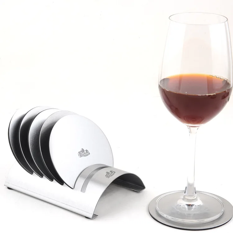 1set Exquisite classic round 304 stainless steel wine coasters creative bowl pad mat 6pcs coasters+1pc shelf KJ 3011