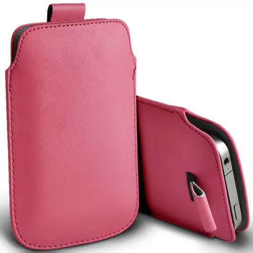 Premium Universal Leather Pull & Push Tab Mobile Phone Pouch Cover