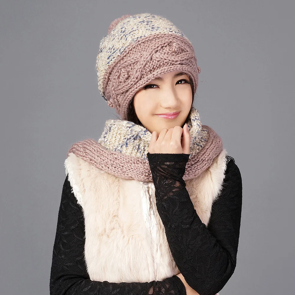 Charles Perra женские наборы шарф шапка зимние утепленные шерстяные вязанные шапки с помпоном Повседневная Ручная работа из шерстяной ткани шапки 9582