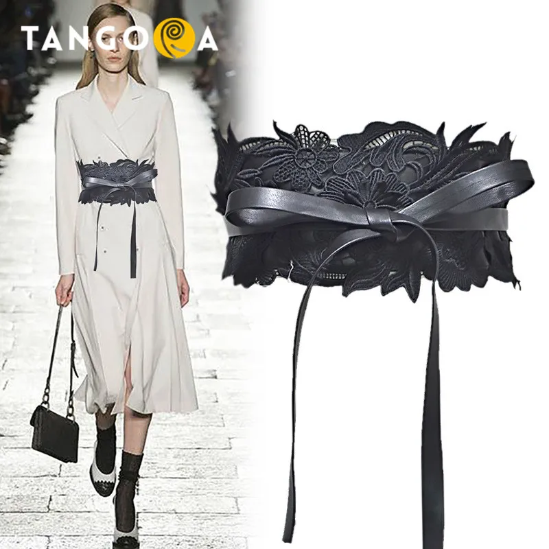 

Black Lace Wide Corset Belts for Women White High Waist Belt for Dress Nylon Vintage Belts 2019 cinturon mujer Y01