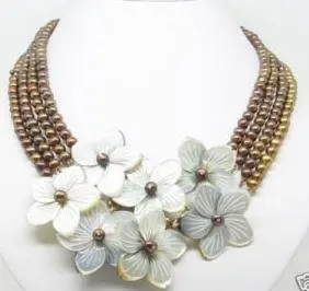 

4 Rows freshwater pearl & shell flower Necklace