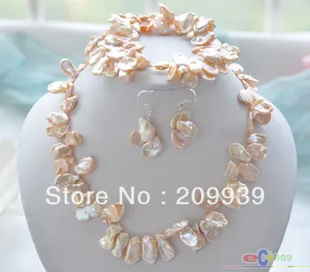 

huij 002185 18mm PINK lamina KESHI REBORN PEARL NECKLACE BRACELET EARRING