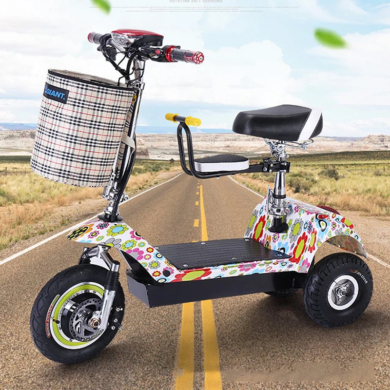  Adults Electric Tricycle Citycoco Electric Scooter Foldable Collapsible with children's seat and Ba