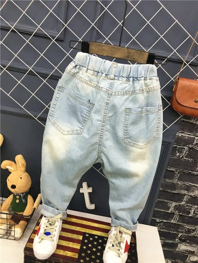 Весенне-осенние джинсы для мальчиков модные джинсы для мальчиков на весну-осень, детские джинсовые брюки детские Светло-Голубые штаны(A120039
