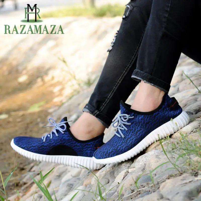 

RAZAMAZA Men Sneakers Air Mesh Casual Knitting Shoes Men Outdoor Brand Sneaker Fitness Trainers Couple Lover Shoes Size 35-44