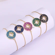 10 шт. ZYZ176-1681 микро проложить круглые, с цирконом полые Коннектор со звездой Браслеты Шарм горка медная коробка цепи браслеты для женщин