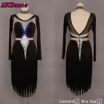 

Latin Dance Dresses Women High Quality Customized Rumba Samba Dancing Skirt Lady Tassel Latin Competition Dance Dress black
