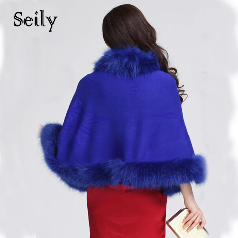 2014 Women Blue Mink Fur Coat Fashion Poncho Winter Coat  With Rabbit Fox Shawl Fur Natural Mink Faux Fur Cape Free Shipping